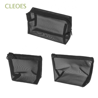 CLEOES Fashion Makeup Bags Black Cosmetic Pouch Storage Bags Transparent Mesh Package Travel Organizer Toiletry Pouch Zipper Handbags Bathing Bags