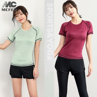 Mujer de secado rápido camisetas Fitness elástico Yoga deportes Tops medias gimnasio Running Tops manga corta