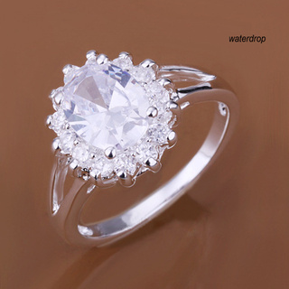 wd anillo brillante de circonita sol flor chapado en plata joyería regalo para mujer