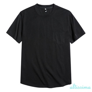 ☆ BS ☾ Camiseta De Verano De Color Sólido Para Hombre , Cuello Redondo Manga Corta Casual Patchwork Bolsillo Camisetas Tops