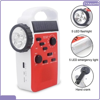 Solar Crank AM/FM NOAA Weather Radio LED Light Cellphone Charger Red