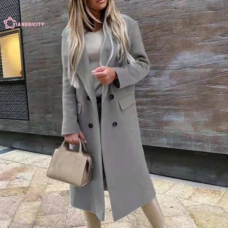 [xiangsicity] streetwear abrigo largo color sólido doble botonadura abrigo de gran tamaño doble botonadura para uso diario