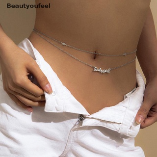 [Beautyoufeel] Doble capa letras colgantes mujeres cintura cadena cinturón vientre Bikini playa cuerpo buenos productos