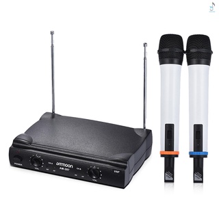 ammoon - sistema de micrófono inalámbrico de mano (2 micrófonos, 1 receptor, 6,35 mm, cable de audio para karaoke, fiesta familiar)