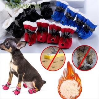 FORMAKEAN 4pcs With Velvet Warm Dog Shoes Thick Footwear Pet Shoes Small Cats Winter Waterproof Anti-slip Puppy Socks Rain Snow Boots/Multicolor (1)