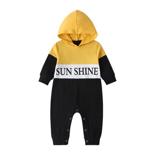 ╭trendywill╮Newborn Infant Baby Boys Girls Letter Hooded Patchwork Romper Jumpsuit Clothes