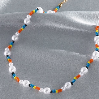 Z ｜Collar de mujer con cuentas de colores bohemios collar de cuentas de arroz de amor simple cadena de clavícula (6)