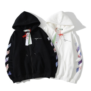 Hot sale OFF WHITE Coats ready stock High quality plus velvet color printing fashion zipper hooded jacket For Women/Men