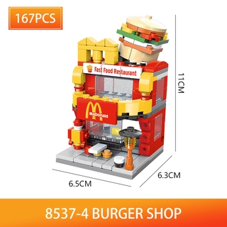 READY STOCK167PCS Mini City Street View Retail Store Mini Building Blocks LeGoIng Toy Burger Shop Apple Store Coffee Shop mcdonald 3D Educational Brick Bricklaying Children’s Toys Boys and Girls Compatible with all brands (without box)