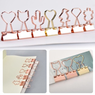 BIBLING 10pcs New Binder Clips Mini Metal Paper Clip Book Cat Heart Cactus Stationery File High Quality Office Supplies (5)
