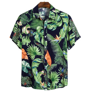 HBINBIN hombre étnico manga corta Casual impresión hawaiana camisa blusa camiseta