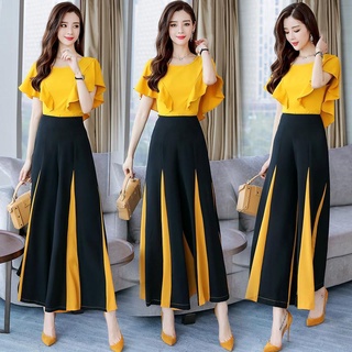 Conjunto de pantalones de pierna ancha de gasa 2021 nueva versión coreana del temperamento de la moda de verano de dos piezas de falda de camisa de gasa delgada