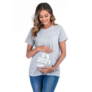 Mujer embarazada cómoda camiseta de manga corta camiseta con diseño de número