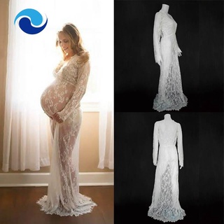 maternidad fotografía props maxi vestido de maternidad cuello en v vestidos de encaje vestido de embarazo vestido de fantasía tiro foto embarazada ropa (blanco, m)