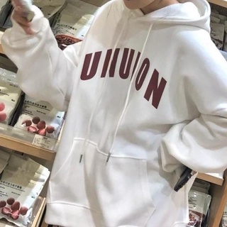 Nuevo estilo universitario con capucha de las mujeres suéter de estilo estudiante suelto de manga larga blanco Top Trend