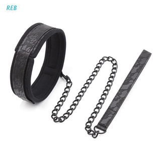 REB Erotic Bondage Restraint Toy Leather Lace Bundled Collar with Metal Traction Chain Couples Foreplay Flirt Bdsm SM Adult Game Sex Toy