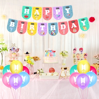 BTS tema fiesta de cumpleaños decoración conjunto bandera pastel Topper globo BTS Fans ejército novia fiesta de cumpleaños necesidades recomendar (5)
