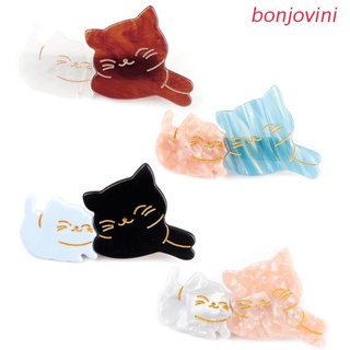 bonjo Japanese Women Girl Side Bangs Decorative Hair Clip Sweet Mom Kids Meow Cat Acetate Alligator Hairgrip Romantic Hair Accessories