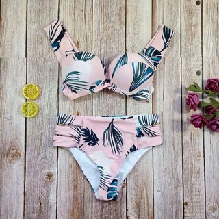 Leiter_mujer hojas impresión Bikini Push-Up almohadilla trajes de baño ropa de playa conjunto