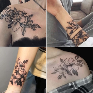 12 pzs calcomanías de tatuaje de flores lisas impermeables femeninas de larga duración negro oscuro clavícula sexy brazo tatuaje grande patrón temporal tatuaje