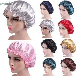 AMANDA Fashion Sleeping Hat Elastic Shower Hat Shower Caps Satin Bonnet Silk Nightcap Wide Night Sleep Lady Hair Cap/Multicolor