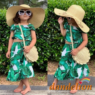 Dandelion-Conjunto De correa De hombro hueco con estampado De hojas+falda Para bebé/niña