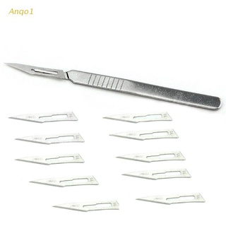 anqo1 10 cuchillas de acero al carbono para escalpelo pcb placa de circuito + 1 mango