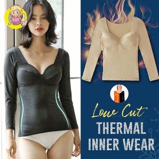 Women Seamless Self Heating Underwear Top with Chest Pad Winter V Neck Bottoming Shirt Ultra Soft Warm Base Top