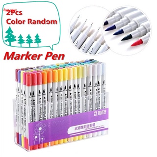 2pcs Dual Tip Brush Marker Pens 0.4 Fineliners Brush Highlighter Pen Painting Water Color Pen