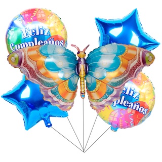 Gran globo azul rosa mariposa conjunto de globos decoración de fiesta de cumpleaños globo película de aluminio conjunto de globos (4)