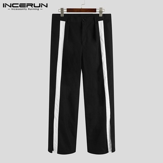 mr pantalones casuales negro blanco contraste color recto estilo coreano (5)