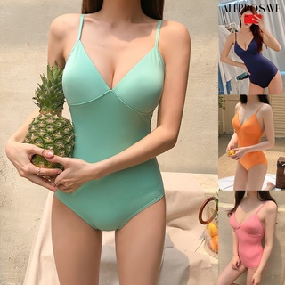 ^Alepposave^ Swimsuit One Piece Slim Bikini Deep V Swimwear for Bathing
