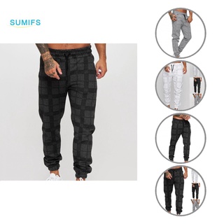 sumifs Casual Men Pants Print Elastic Waist Men Trousers Mid Waist for Daily Wear