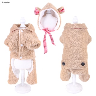 D otoño invierno mascota cachorro lana mameluco sombrero de cuatro patas caliente ropa de perro traje (3)