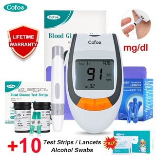 Cofoe GLM-77 glucómetro medidor de glucosa en sangre/Monitor/Diabetes probador + 10 tiras de prueba/Lancets/Alcohol pads