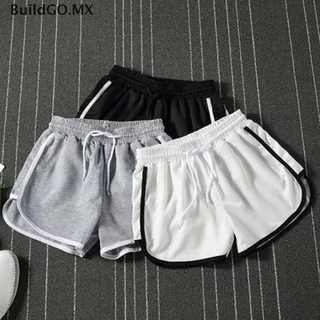 [buildgo] pantalones cortos de cintura elástica para mujer, verano, pantalones cortos casuales, pantalones cortos de playa [mx] (1)