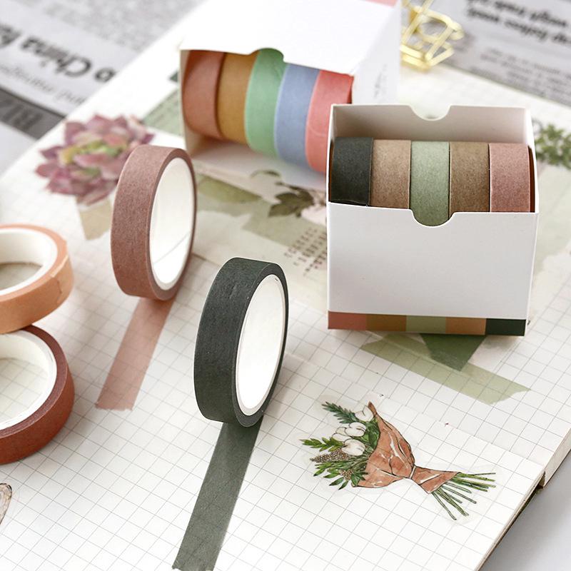 5 rollos de cinta de Color sólido desgarrable diario manual cuaderno decorativo DIY cinta de papel Washi cinta