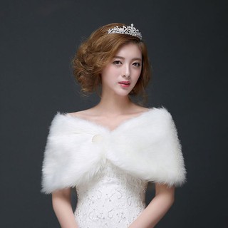 10MS puro blanco elegante cálido piel sintética chal de boda envoltura nupcial felpa abrigo corto (1)