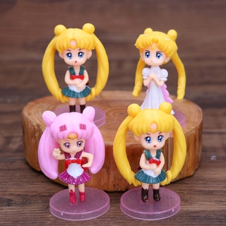 SPRING_LIKE dibujos animados Sailor Moon figura de acción Anime muñeca juguete figura modelo juguetes adornos de escritorio princesa PVC 4pcs /set decoración de tarta pastel Topper miniaturas (3)