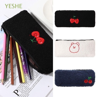 YESHE Storage Pen Box Large Capacity Pencilcase Pencil Bag Stationery Pouch Cute Kawaii School Supplies Plush Cherry Embroidery Pen Bag/Multicolor