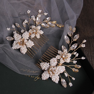 Dc tiktok flor peine de pelo de novia joyería tocados completos perlas incrustadas peines laterales novia decorativo accesorios de pelo