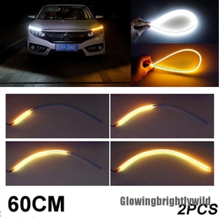 [glowingbrightlywild] 2 x 60 cm delgado secuencial flexible ámbar led drl señal de giro tira de luz faros delanteros