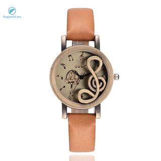Las mujeres de la moda relojes elegante nota Musical tallar decorar correa de cuero reloj de pulsera de las señoras Casual reloj de cuarzo para regalo