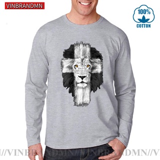fresco león de judá jesús de manga larga camiseta de los hombres divertido cruz león camisetas hombre casual manga corta día de navidad camiseta larga
