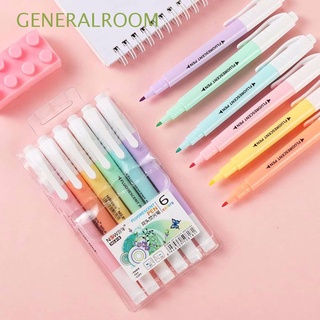 GENERALROOM 6Pcs/Set Double Head Stationery Highlighter Pen Fluorescent Pen Gift Markers Pastel Drawing Pen Office Supplies School Supplies Student Supplies DIY Drawing Markers Pen