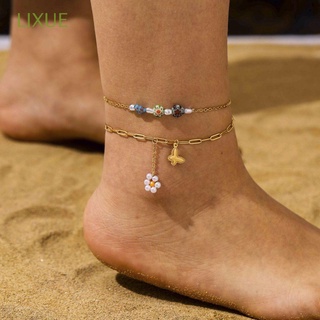 LIXUE Cool Female Ankle Chain Charm Pearl Bracelet Titanium Steel Anklet Women Bohemian Korean Jewelry Gift Barefoot Chain Adjustable Butterfly/Multicolor