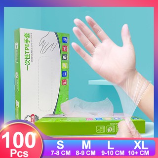 100 piezas de la caja desechable TPE guantes sin polvo transparente TPE guantes libres de guantes para el hogar pequeño mediano grande