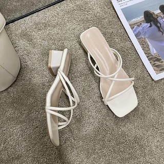 Sandalias romanas mujer verano tacón medio 2021 nuevo estilo de hadas simple salvaje de dedo abierto tacón grueso sandalias y zapatillas ins marea