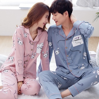 Pijamas de algodón de manga larga para parejas primavera, otoño e invierno, mujeres coreanas, hombres, tallas grandes, servicio a domicilio para hombres, traje de dos piezas