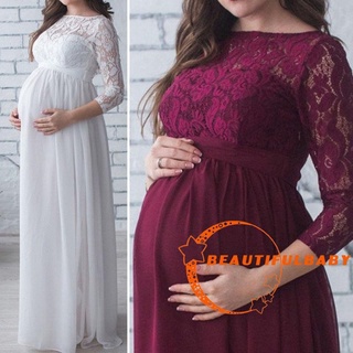 Moda mujeres embarazadas y 39; s vestido de maternidad de encaje Maxi vestido de fotografía (3)